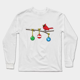 Red Cardinal on Christmas Bare Branch Long Sleeve T-Shirt